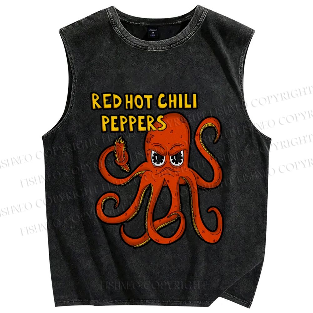 Unisex Vintage Octopus Red Hot Chili Pepper Printed Washed Tank Top