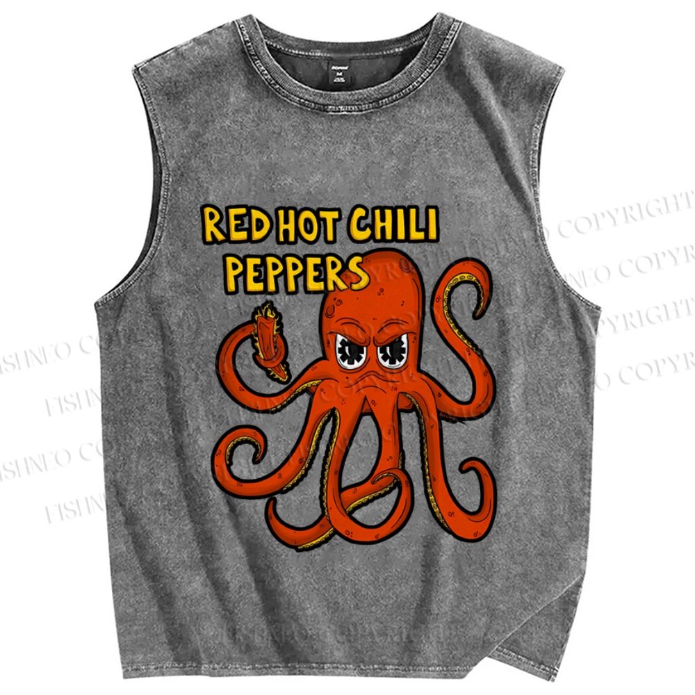 Unisex Vintage Octopus Red Hot Chili Pepper Printed Washed Tank Top
