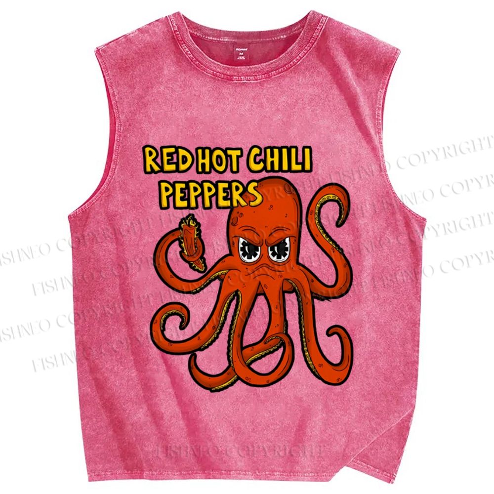 Unisex Vintage Octopus Red Hot Chili Pepper Printed Washed Tank Top
