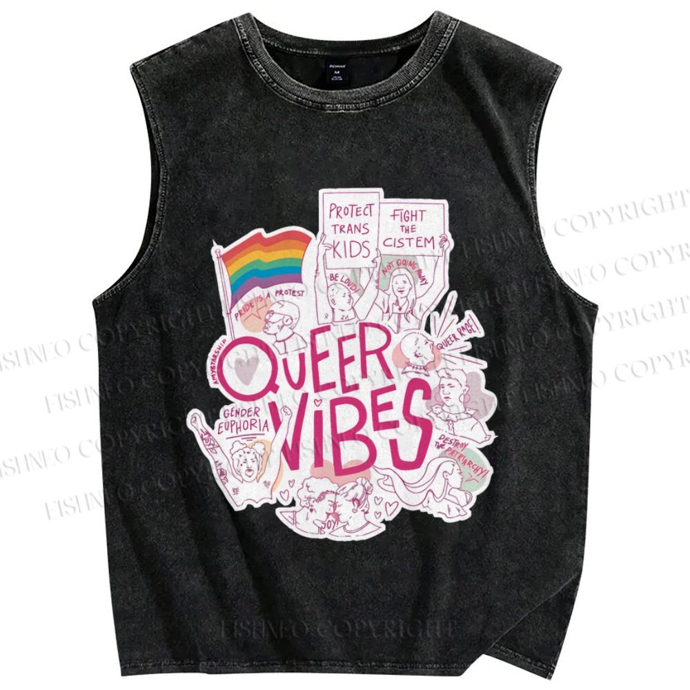 Unisex Pride Queer Vibes Printed Washed Tank Top