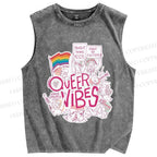 Unisex Pride Queer Vibes Printed Washed Tank Top
