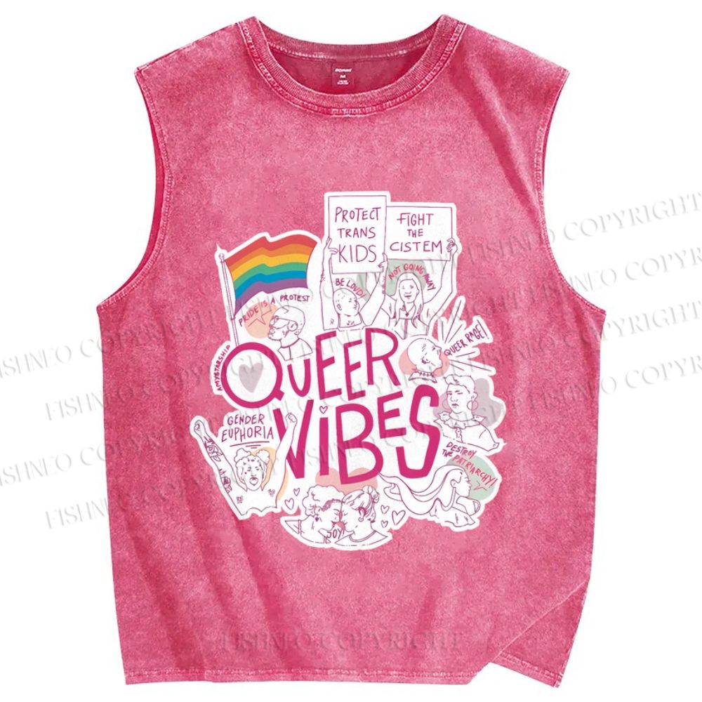 Unisex Pride Queer Vibes Printed Washed Tank Top