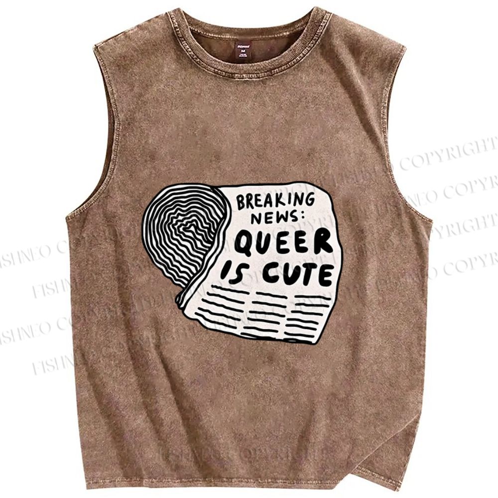 Unisex Pride Queer Is Cute Printed Washed Tank Top