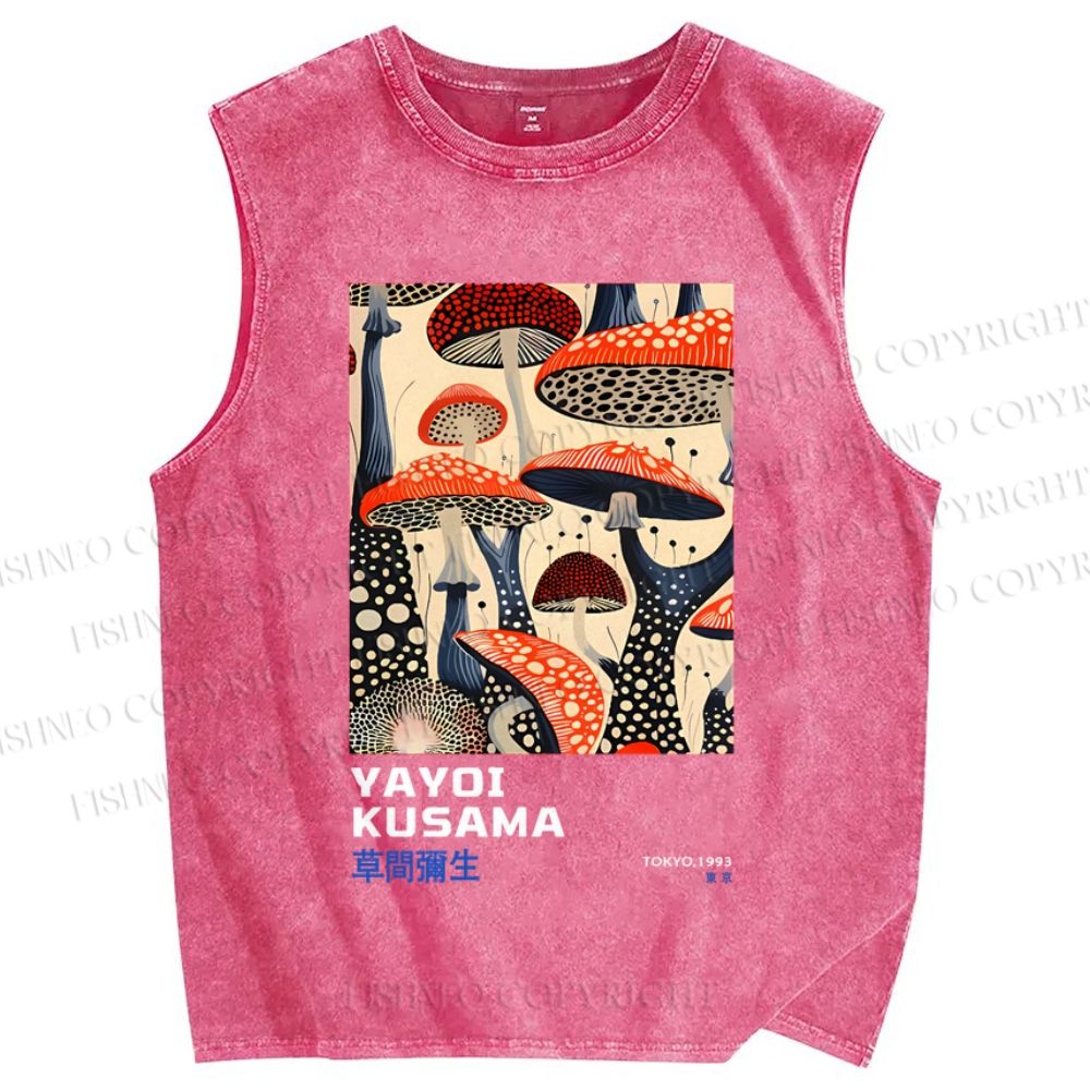 Unisex Yayoi Kusama Mushroom Vintage Japanese Printed Washed Tank Top