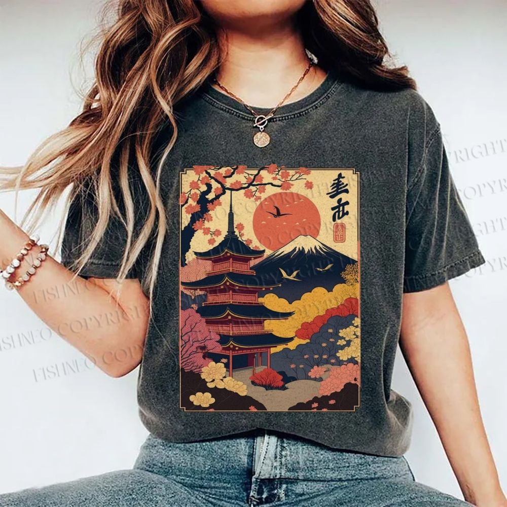 Unisex Japanese Style Printed Washed Tee