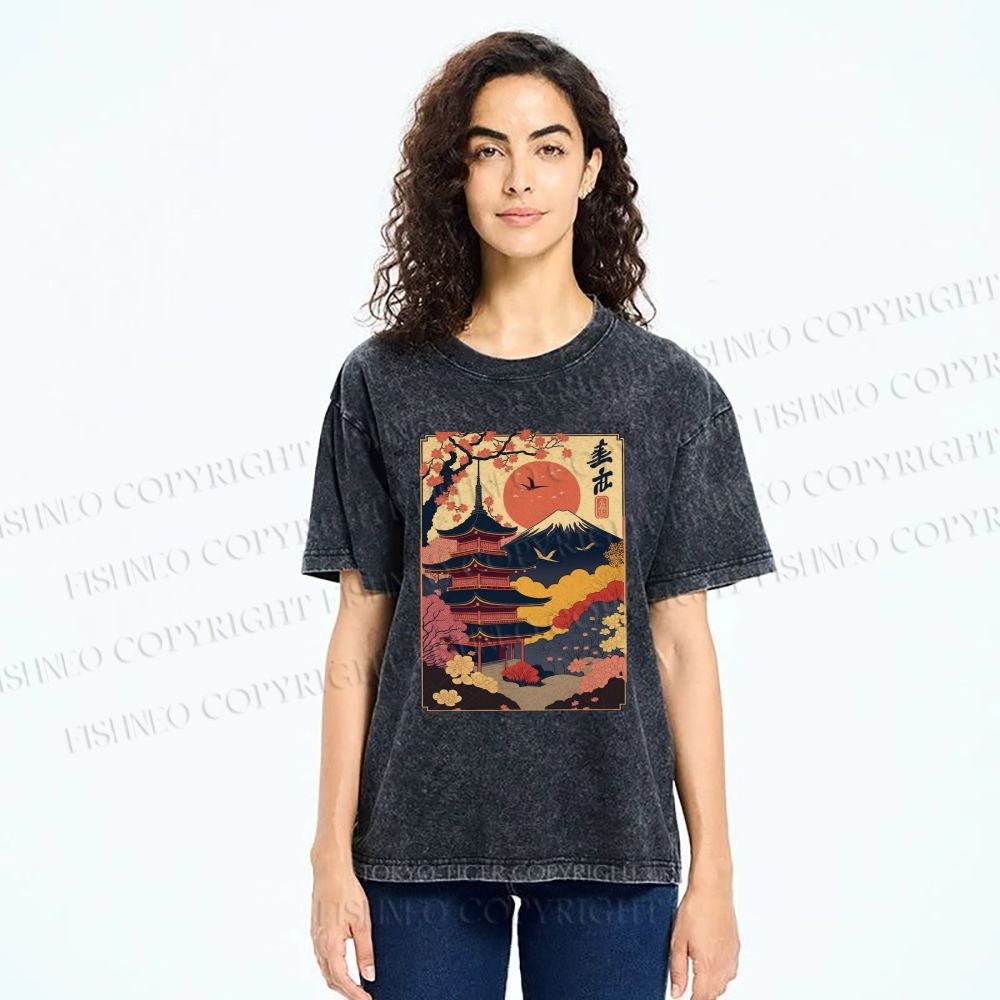 Unisex Japanese Style Printed Washed Tee