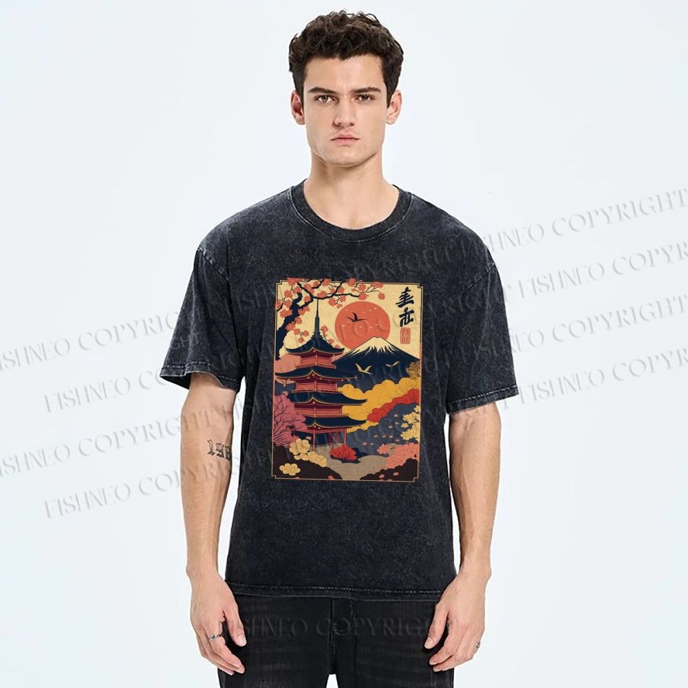 Unisex Japanese Style Printed Washed Tee