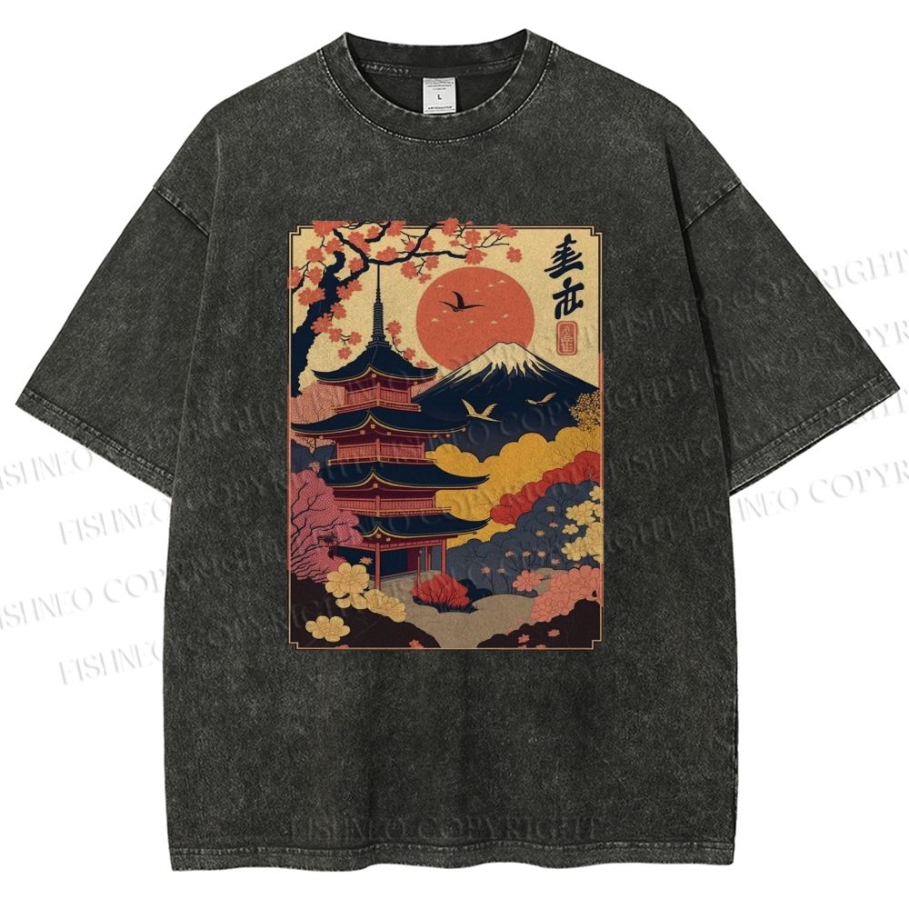 Unisex Japanese Style Printed Washed Tee
