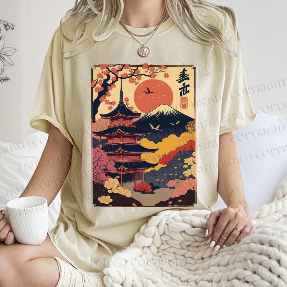 Unisex Japanese Style Printed Washed Tee