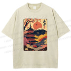 Unisex Japanese Style Printed Washed Tee