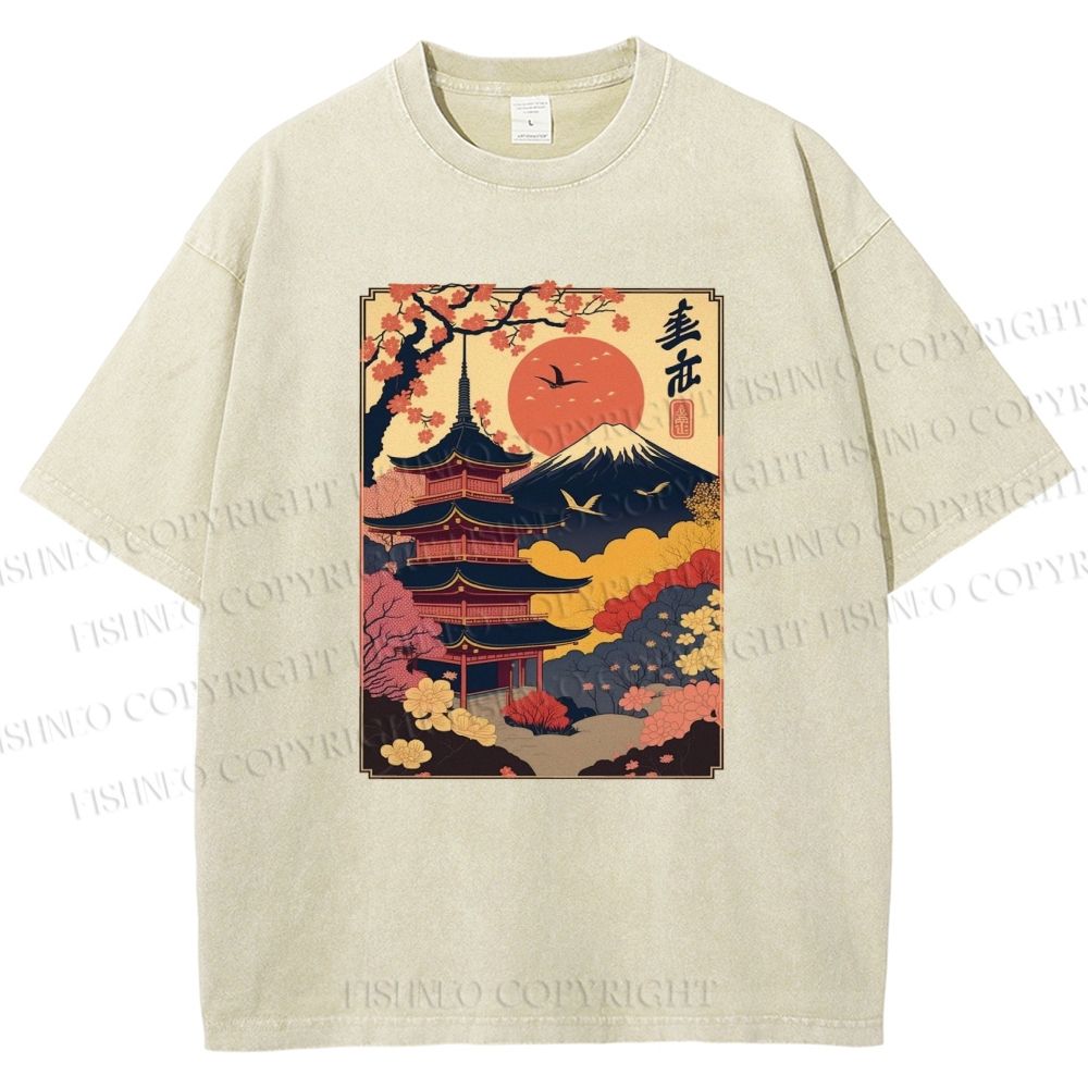 Unisex Japanese Style Printed Washed Tee