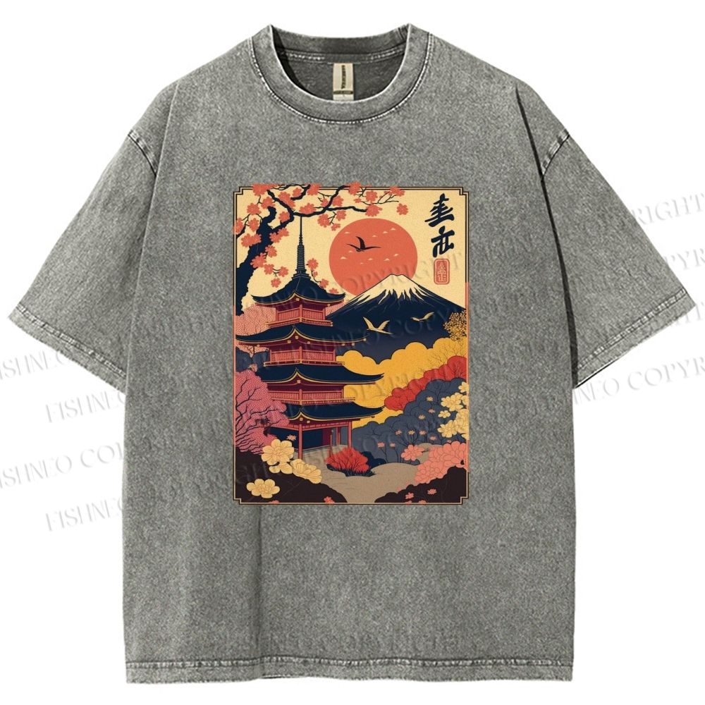 Unisex Japanese Style Printed Washed Tee