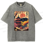Unisex Japanese Style Printed Washed Tee