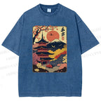 Unisex Japanese Style Printed Washed Tee