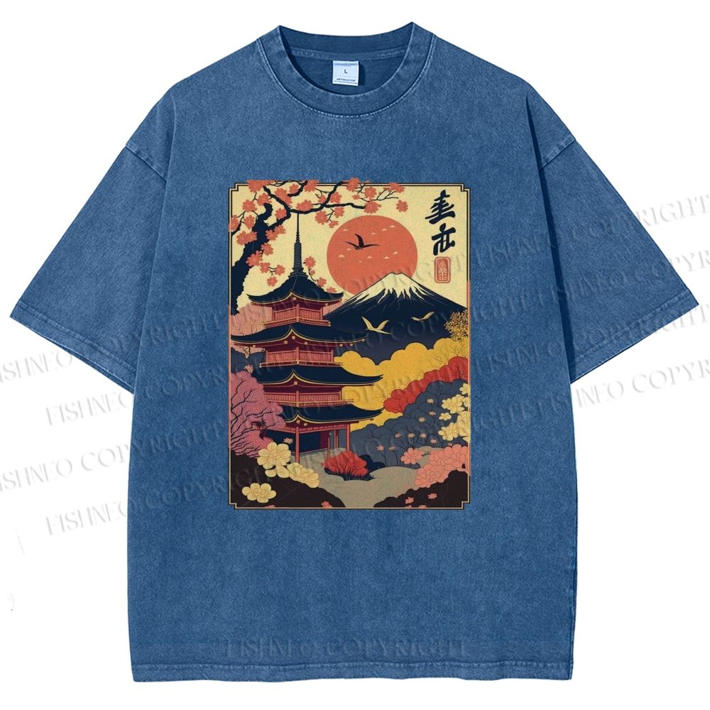 Unisex Japanese Style Printed Washed Tee