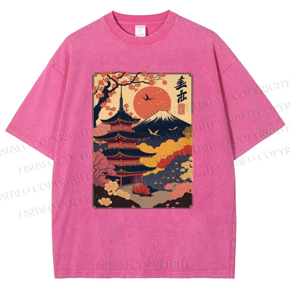 Unisex Japanese Style Printed Washed Tee