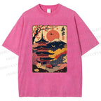 Unisex Japanese Style Printed Washed Tee