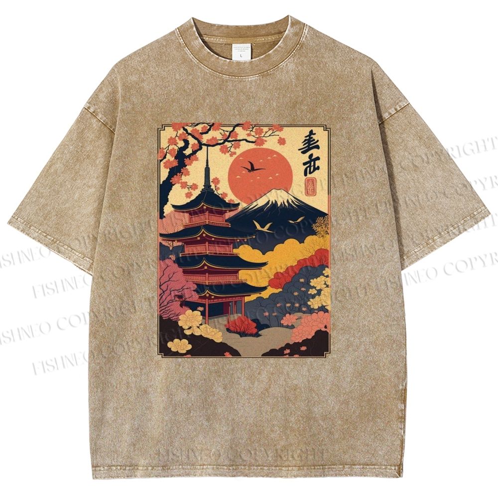 Unisex Japanese Style Printed Washed Tee