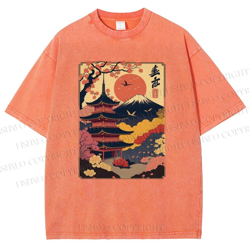 Unisex Japanese Style Printed Washed Tee