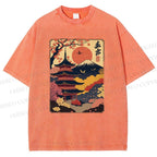 Unisex Japanese Style Printed Washed Tee
