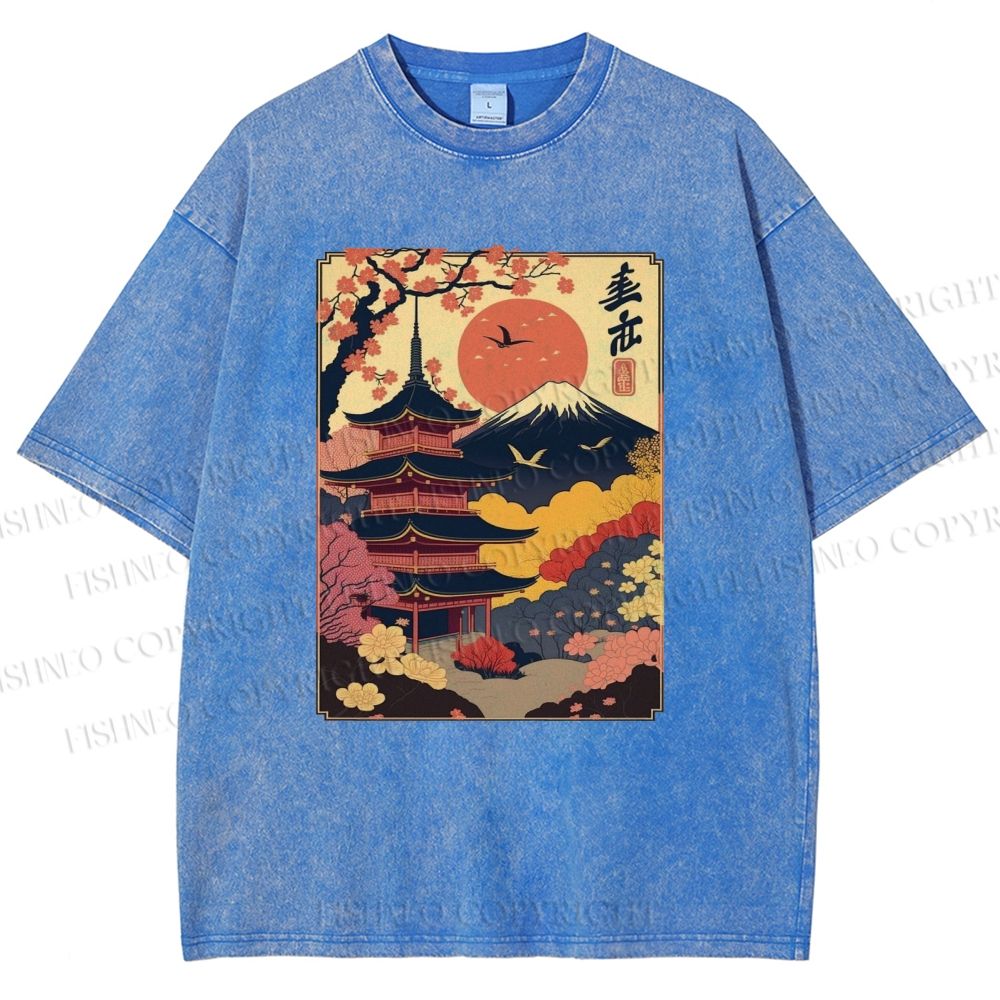 Unisex Japanese Style Printed Washed Tee