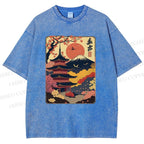 Unisex Japanese Style Printed Washed Tee