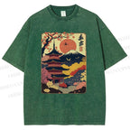 Unisex Japanese Style Printed Washed Tee