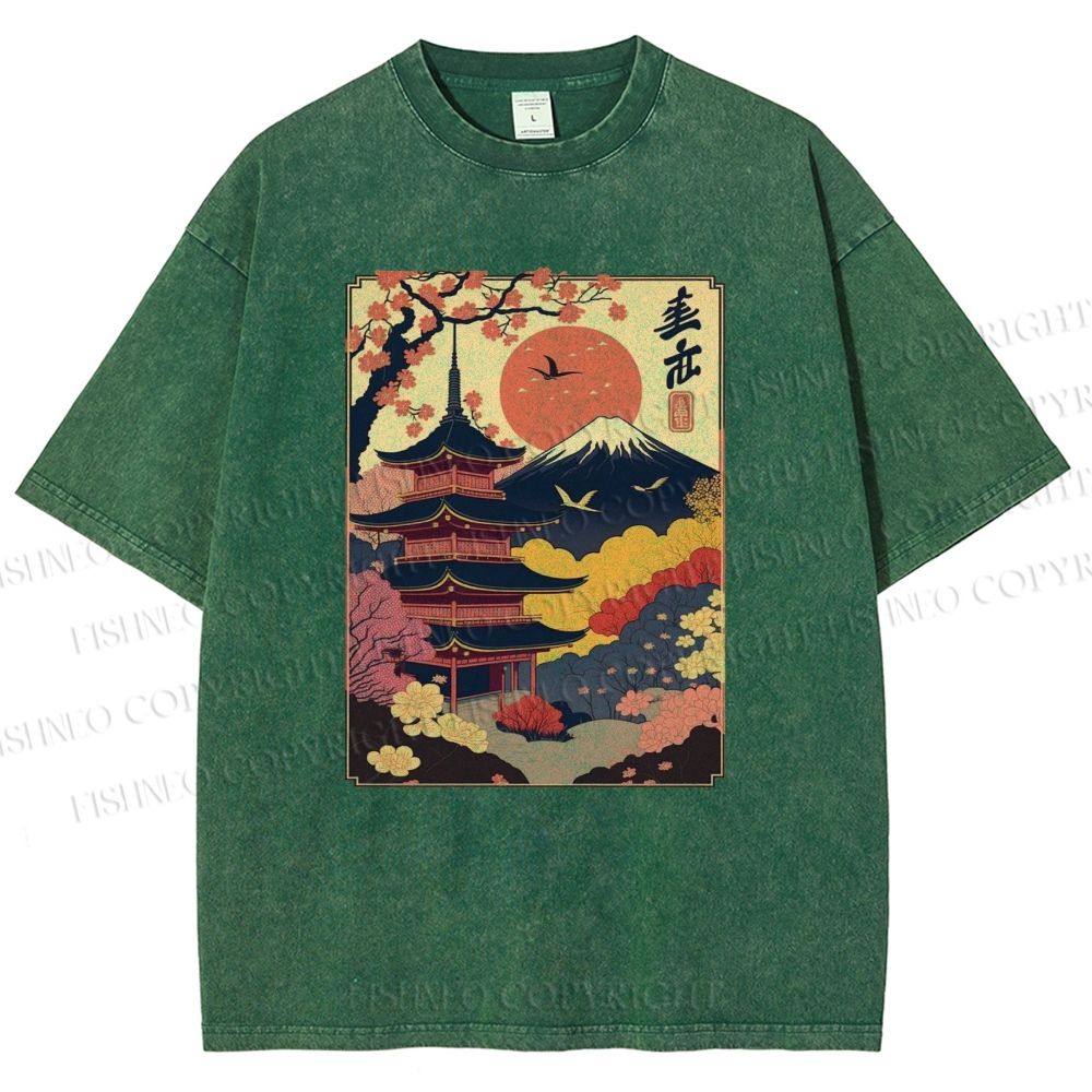 Unisex Japanese Style Printed Washed Tee