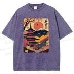Unisex Japanese Style Printed Washed Tee