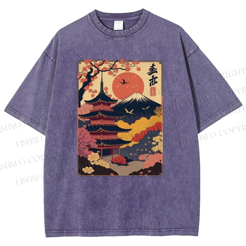 Unisex Japanese Style Printed Washed Tee