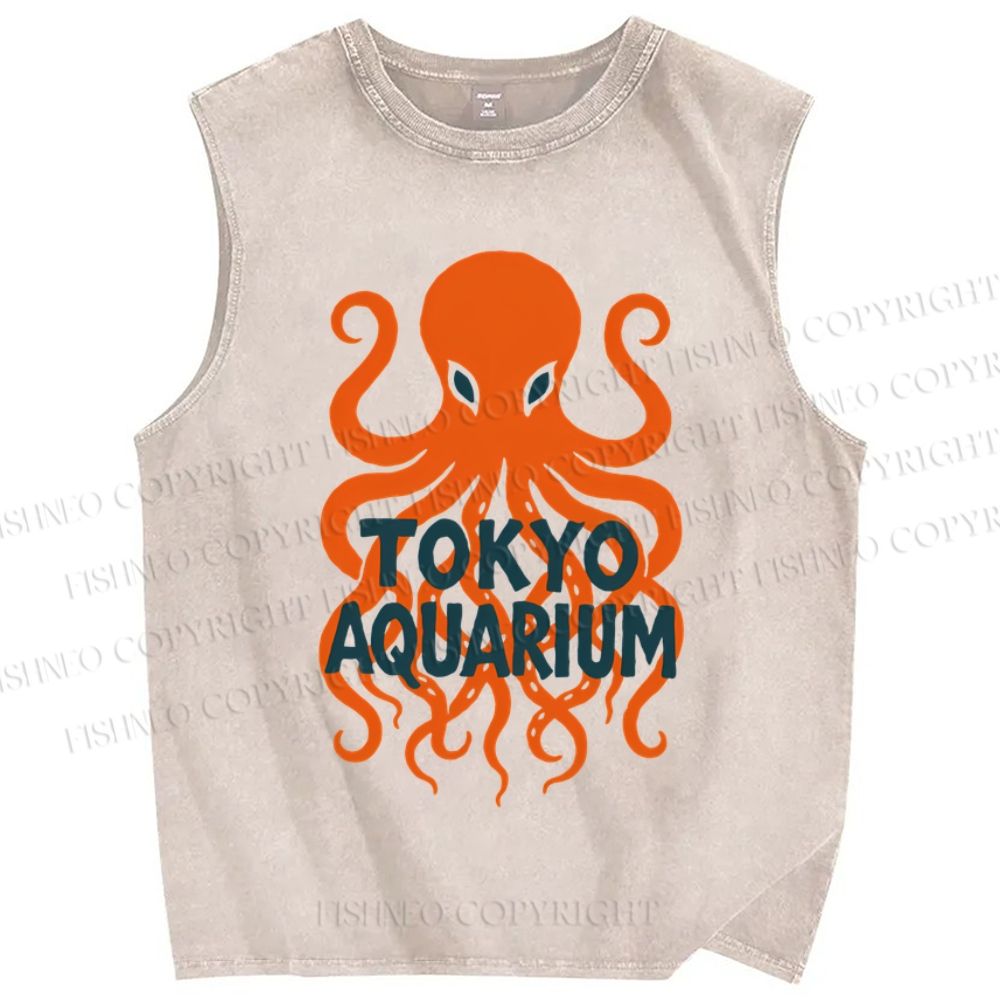 Unisex Octopus Printed Washed Tank Top