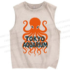 Unisex Octopus Printed Washed Tank Top