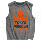 Unisex Octopus Printed Washed Tank Top