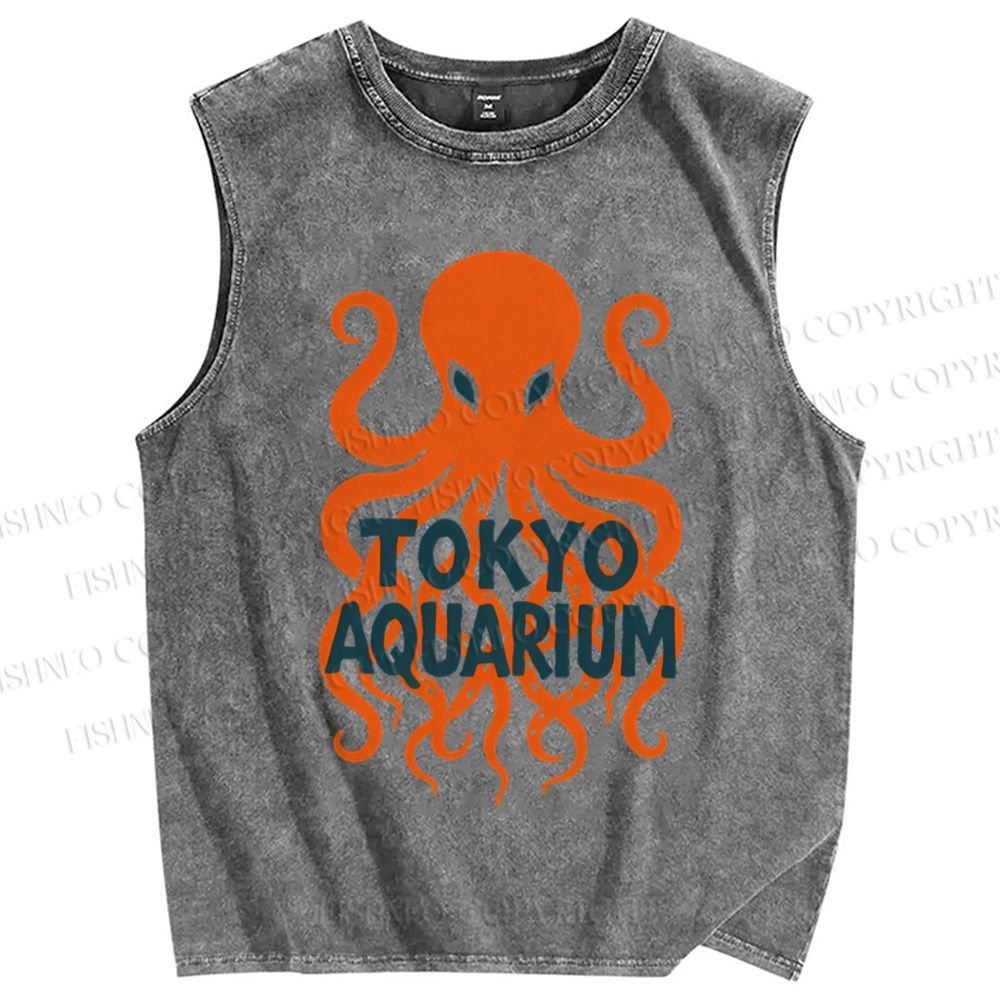 Unisex Octopus Printed Washed Tank Top