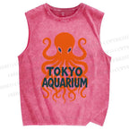 Unisex Octopus Printed Washed Tank Top
