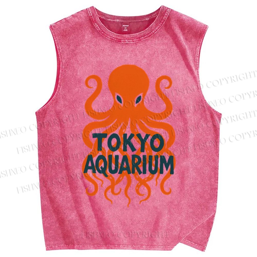 Unisex Octopus Printed Washed Tank Top
