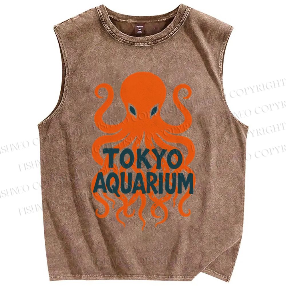 Unisex Octopus Printed Washed Tank Top