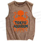 Unisex Octopus Printed Washed Tank Top