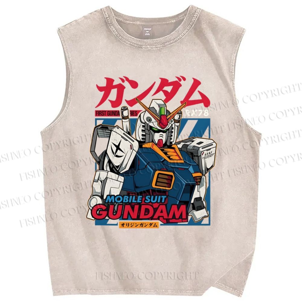 Unisex Gundam Printed Washed Tank Top