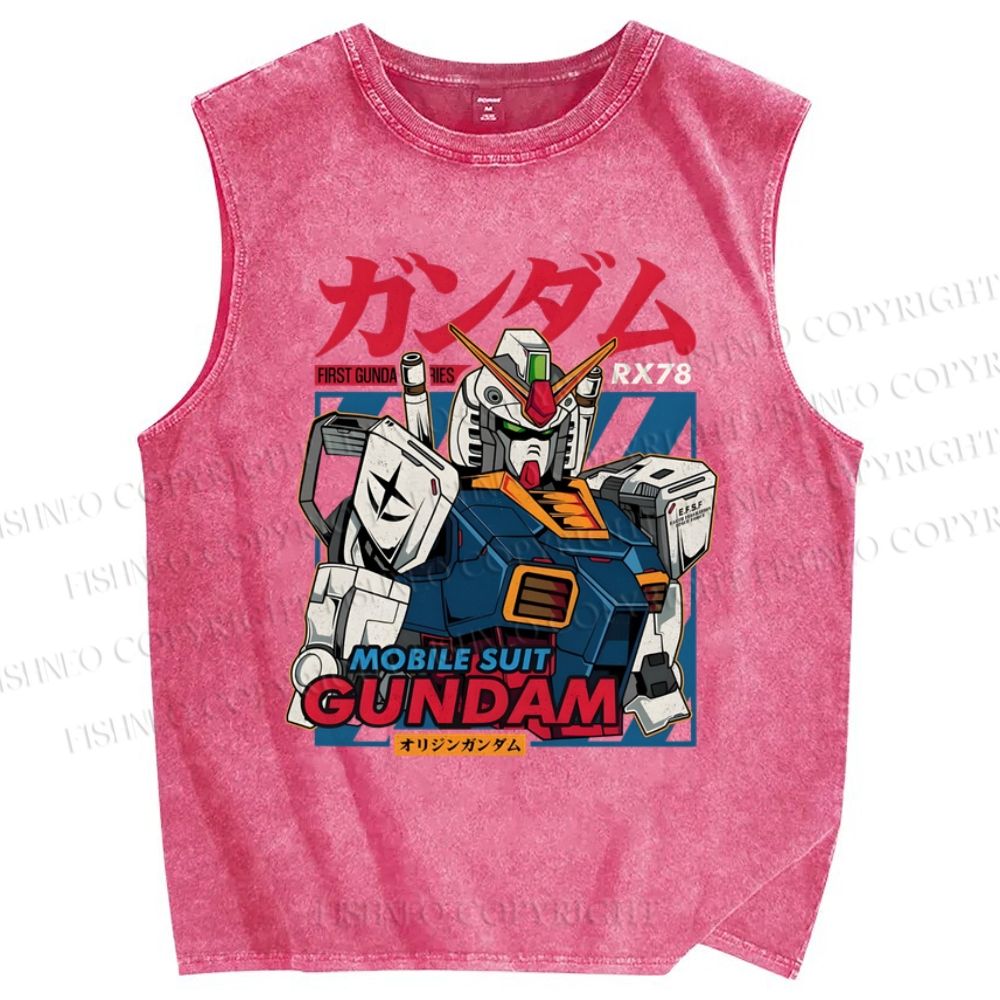 Unisex Gundam Printed Washed Tank Top