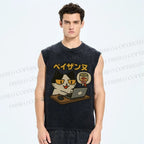 Unisex Shopping Cat Printed Washed Tank Top