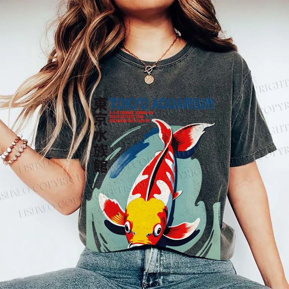 Unisex Vintage Japanese Tokyo Aquarium Printed Washed Tee