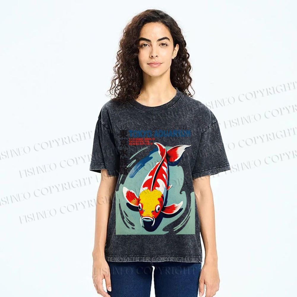 Unisex Vintage Japanese Tokyo Aquarium Printed Washed Tee