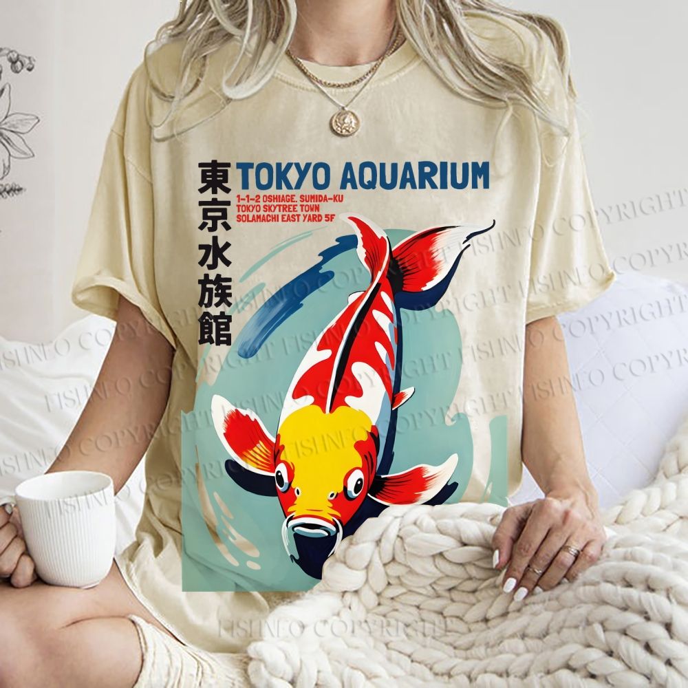 Unisex Vintage Japanese Tokyo Aquarium Printed Washed Tee