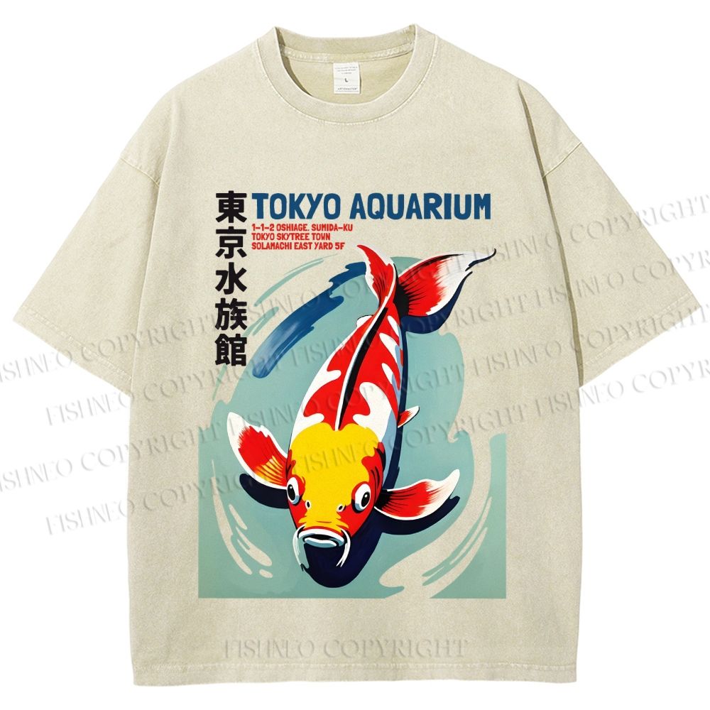 Unisex Vintage Japanese Tokyo Aquarium Printed Washed Tee