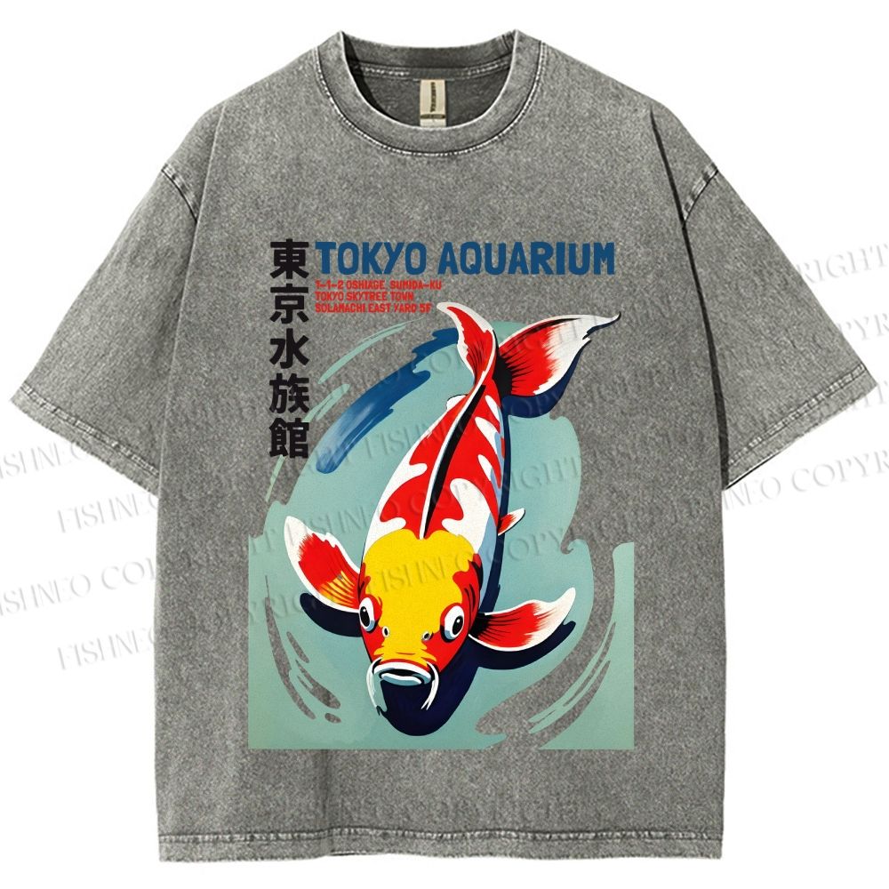 Unisex Vintage Japanese Tokyo Aquarium Printed Washed Tee