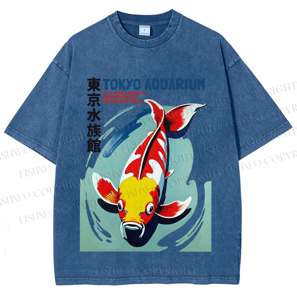 Unisex Vintage Japanese Tokyo Aquarium Printed Washed Tee