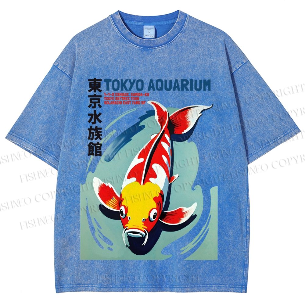 Unisex Vintage Japanese Tokyo Aquarium Printed Washed Tee