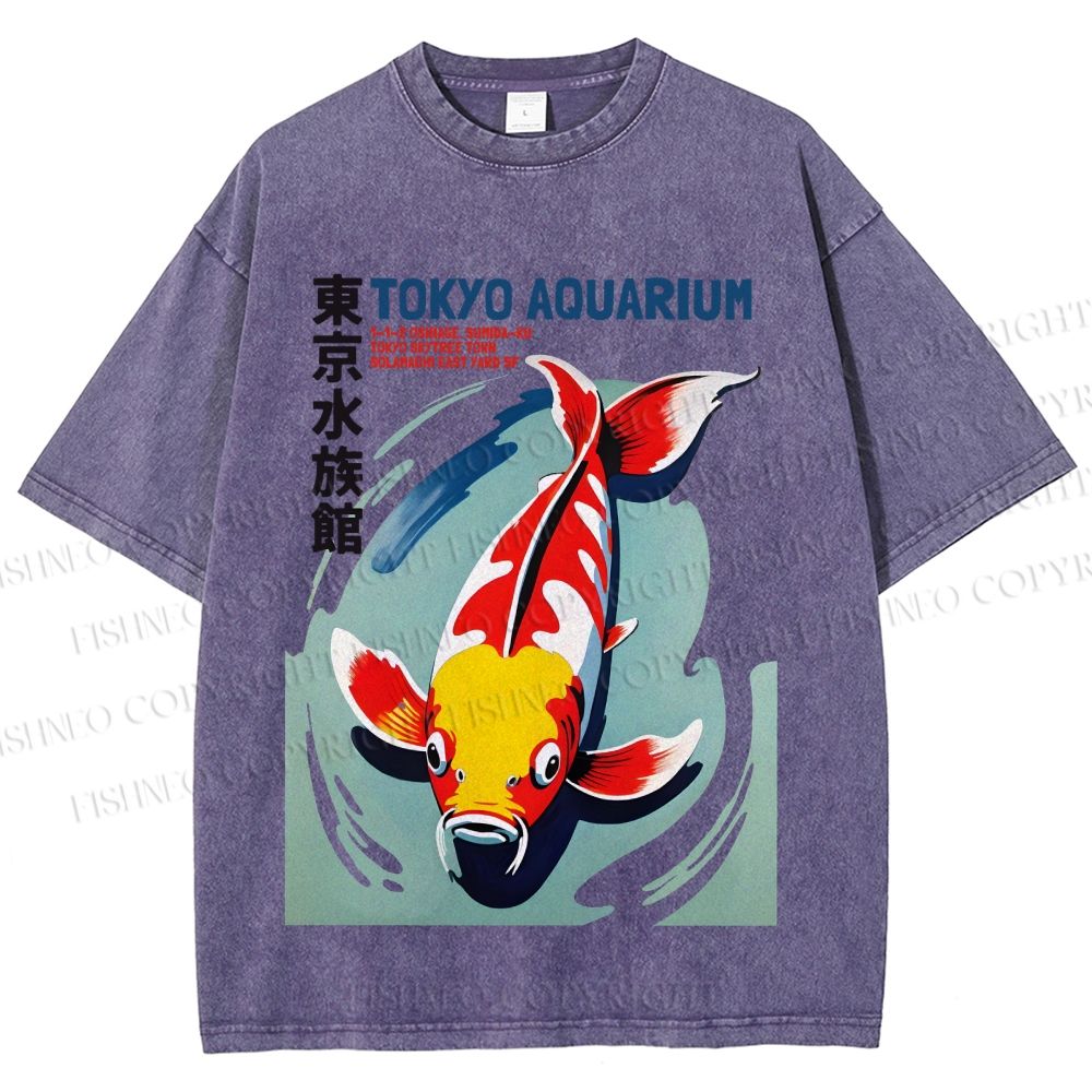 Unisex Vintage Japanese Tokyo Aquarium Printed Washed Tee