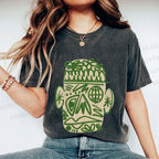 Unisex Human Face Graffiti Printed Washed Tee